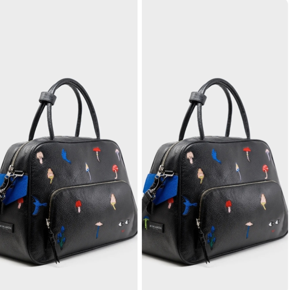 Min & Mon Marino Large Crossbody Black Leather Bag - Woodlands Embroidery